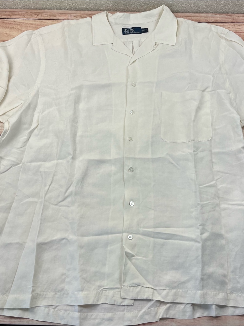 Vintage Polo Ralph Lauren Shirt Ivory Caldwell Loop Collar Silk Camp 90s Mens XL